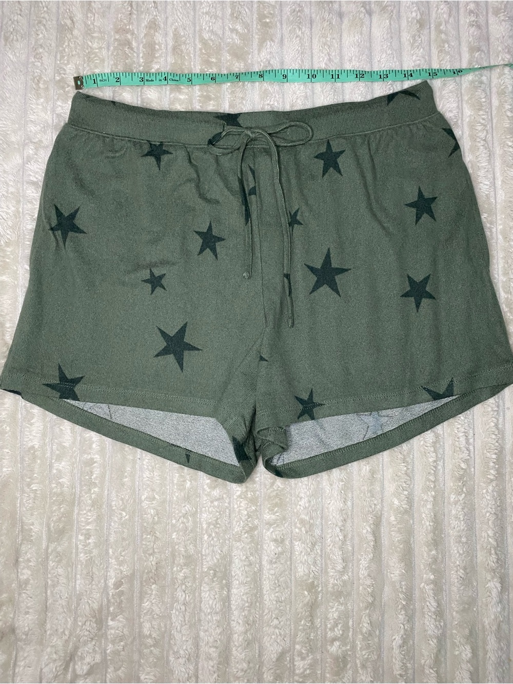 Jasmine & Ginger Olive Green Star Print Drawstring Lounge Shorts